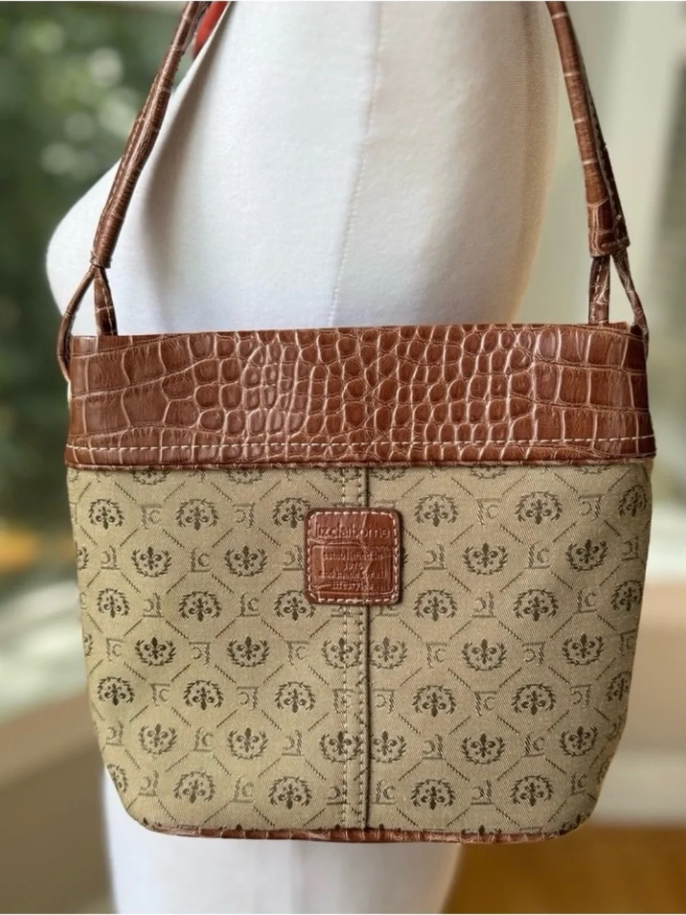 Liz Claiborne Brown and Tan Patterned Bag with Logo Detail